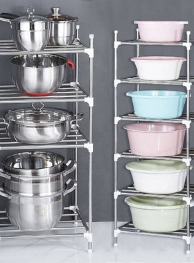 多层不锈钢厨房置物架落地锅架脸盆收纳架放盆架子厨具用品储物架