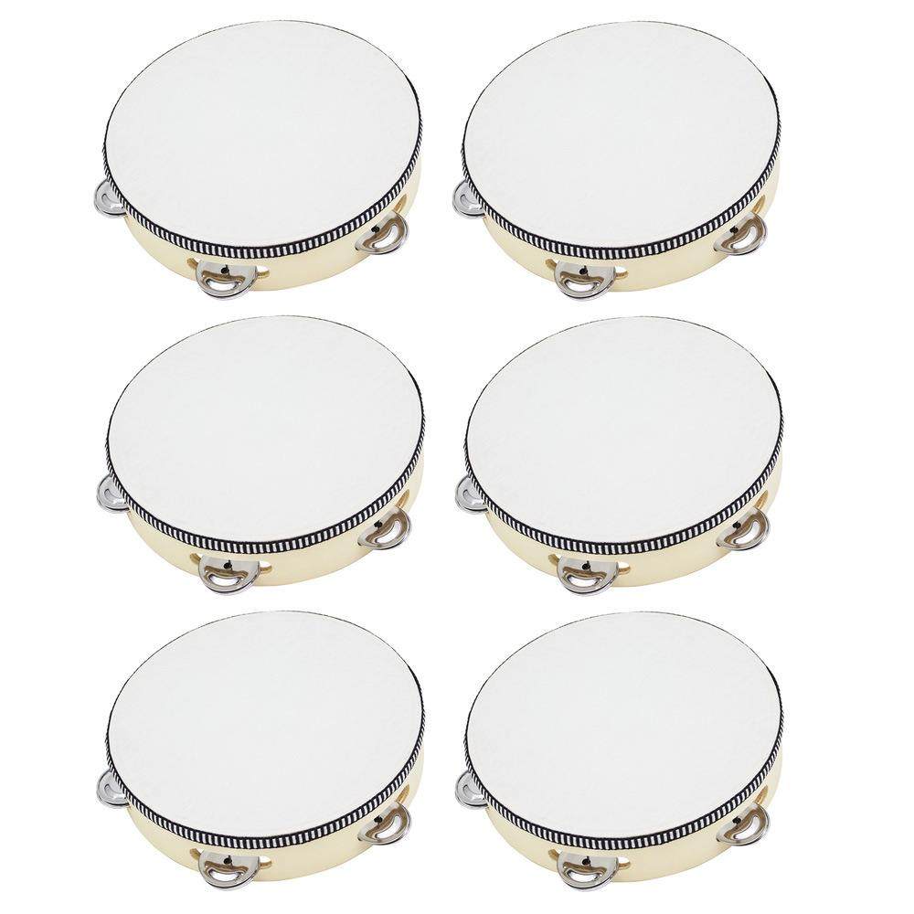 原木色铃鼓6个装单排铃鼓表演手拍鼓幼儿园老师舞蹈教具木质手鼓