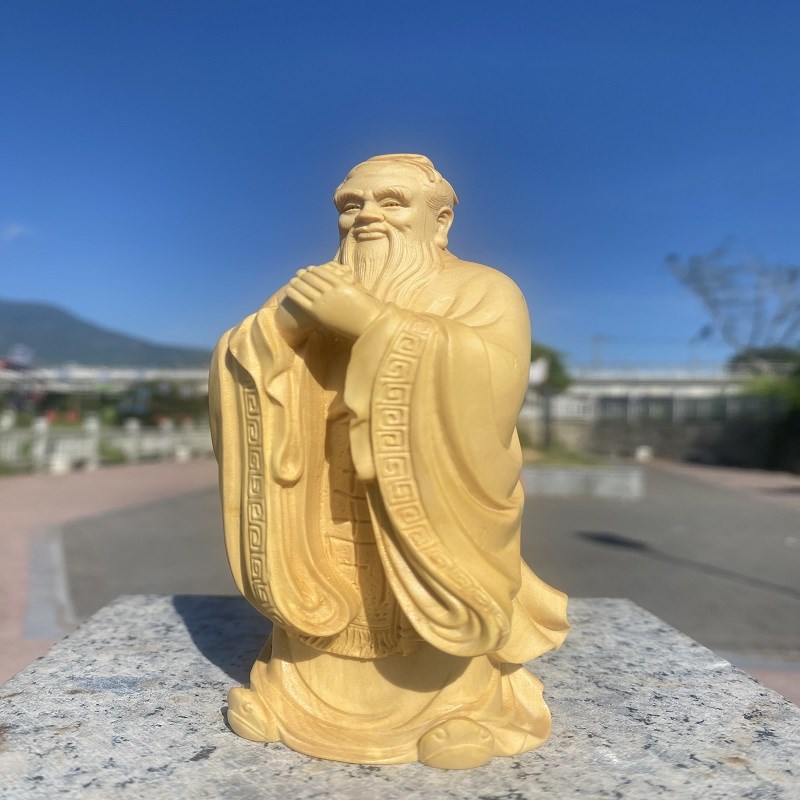 小叶黄杨木雕孔子孔夫子圣人摆件实木工艺品家R居客厅书房老师送
