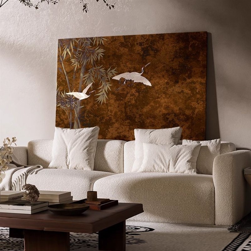 【无框画】侘寂风客厅现代简约抽象竖版玄关装饰画民W宿酒店设计