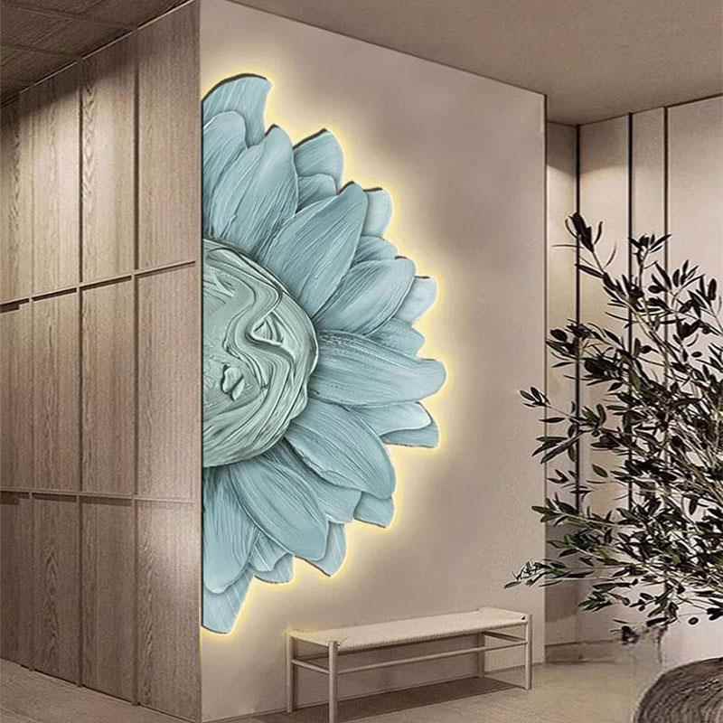 定做向日葵客道h对玄入关拐角墙面墙带装饰画灯过户门正转角厅壁