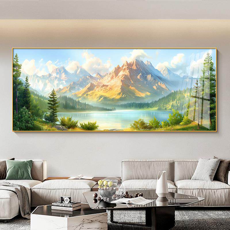 定做现代西聚宝发背o山景墙金山图山背靠靠墙沙挂客厅画新盆款水