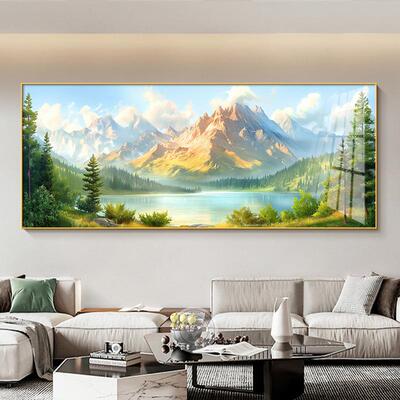 定做现代西聚宝发背o山景墙金山图山背靠靠墙沙挂客厅画新盆款水