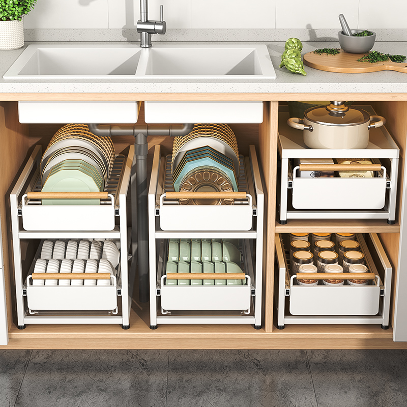 厨房碗碟收纳架橱柜内q置抽屉式拉篮抽拉放碗架碗盘盘子沥水置物