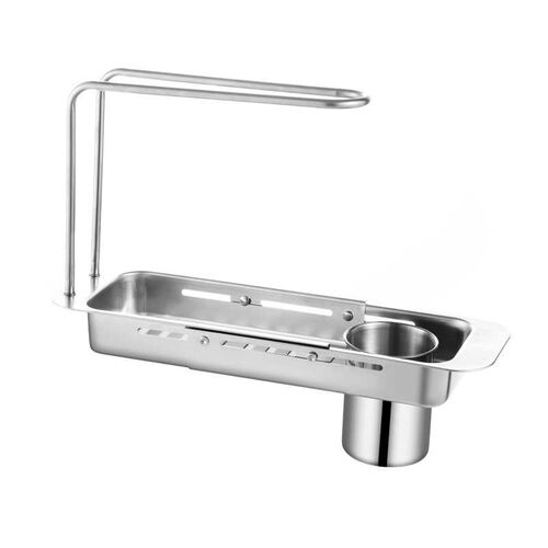 厨房水槽置物架多功能可伸缩w沥水架洗碗池海绵抹布架不锈钢沥水