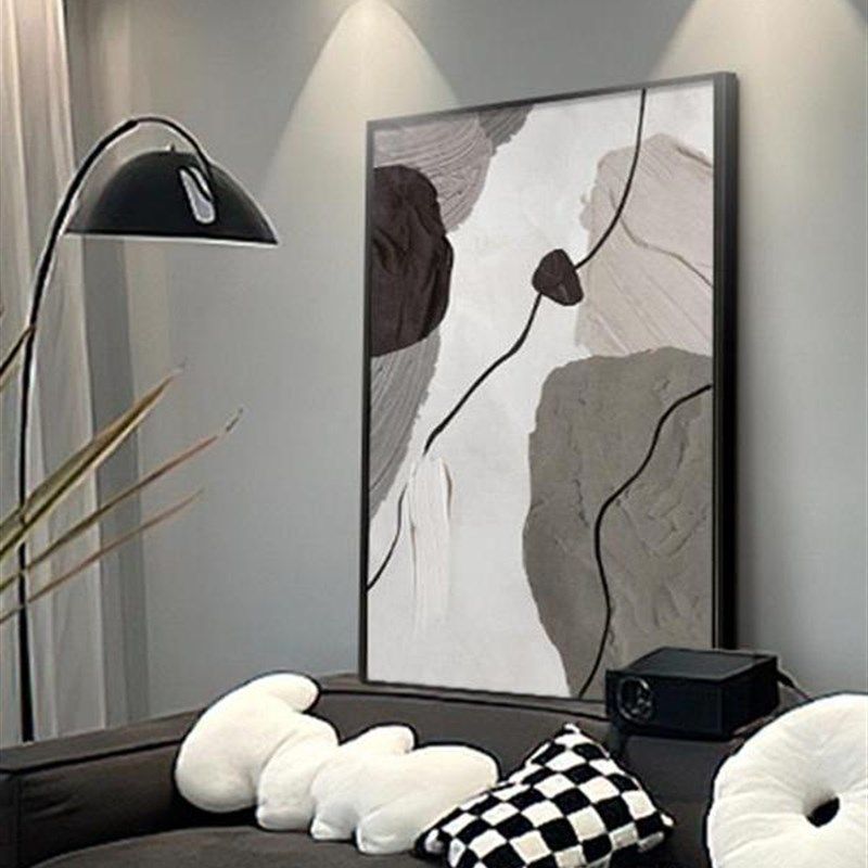 黑白极简艺术客厅装m饰画抽象肌理沙发背景墙落地画高级感玄关挂