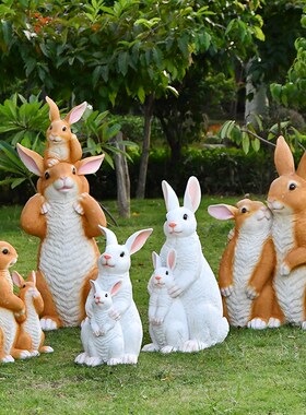 户外玻璃钢仿真动物景观雕塑摆件花园庭院草坪S卡通兔子装饰小品