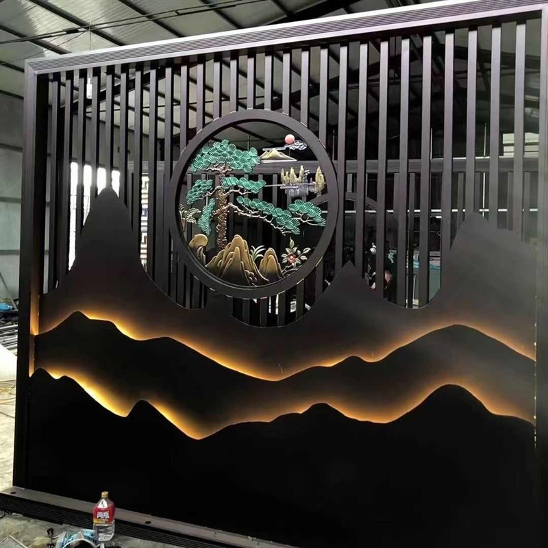 仿古铝合金雕刻复古雕花u屏风镂空中式窗花木纹铝格栅挂花格落