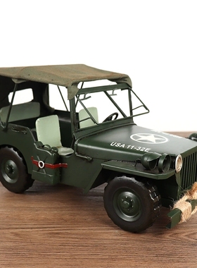 二战美式威利斯吉普车模型铁艺金属工艺品收藏Q摆件酒吧橱窗柜摆