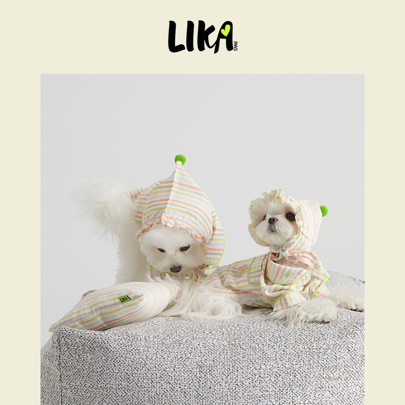 LIKAPAWS新款舒适柔软条纹宠物猫狗狗泡纱居家服睡衣