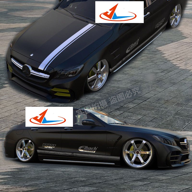 新C级GLC260LC200LC260LE300L贴纸拉M花AMG装饰车身侧裙贴改装