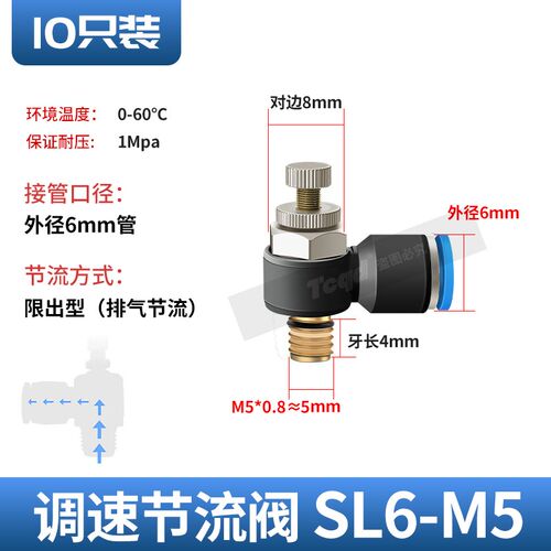 气动气管可调快速接头SL4-M5节流调速快插SL6-M5 8-01 10-02 12-4
