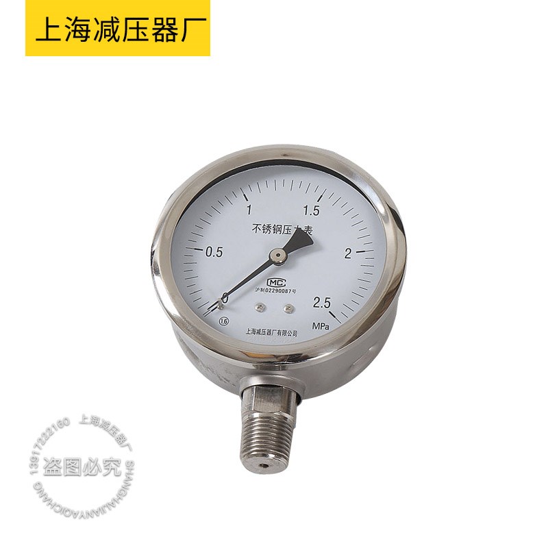 YN100BF不锈钢耐震压力表上海减压器厂 0.1-60MPA气体 液体压力表