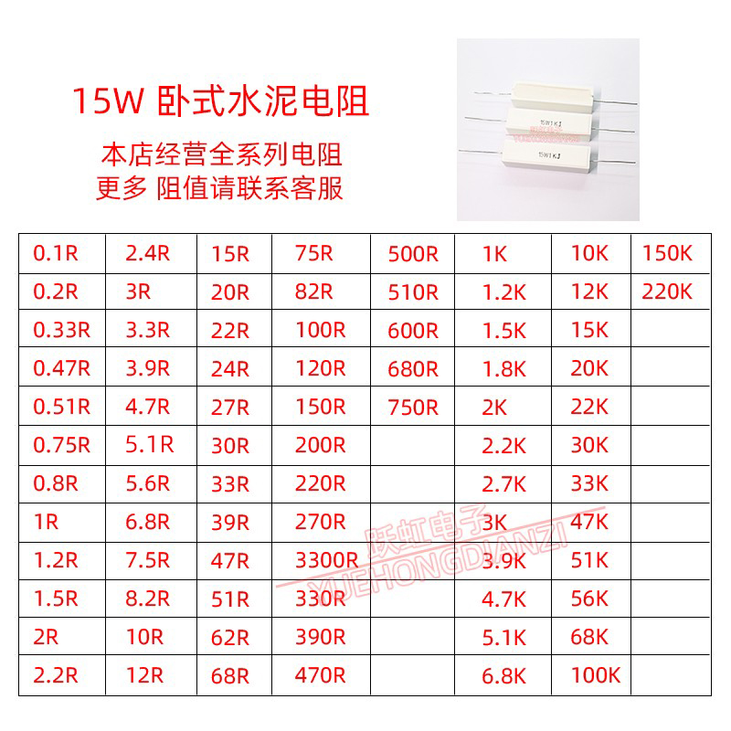 水泥电阻15W15RJ 1l5W20RJ 15W22RJ 陶瓷卧式 15W15R 20R 22R 欧5