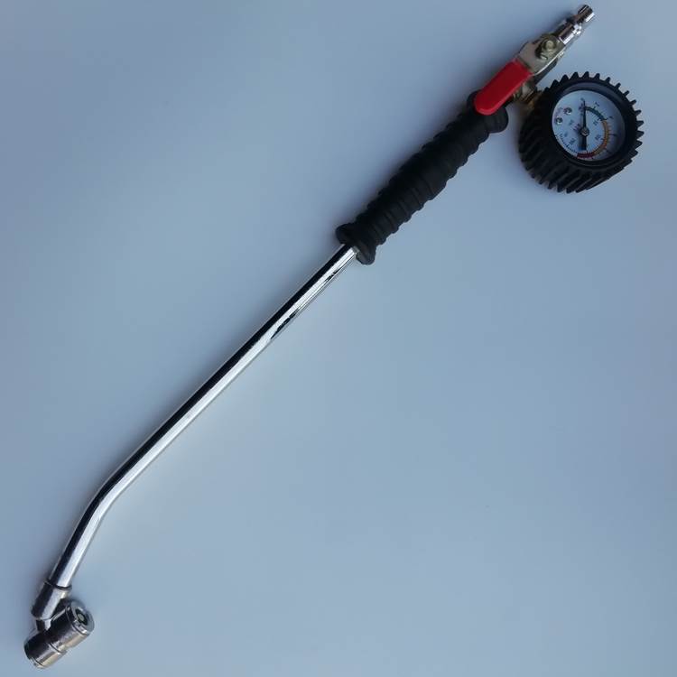 新品大货车后双轮胎加气杆汽车快速充气工具带油表头烟斗式倒勾弯