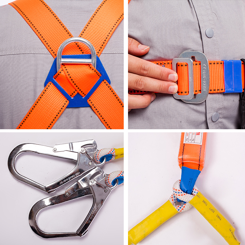 五点式安全带户外登高安全u绳高空作业安全带国标双钩防坠落套装