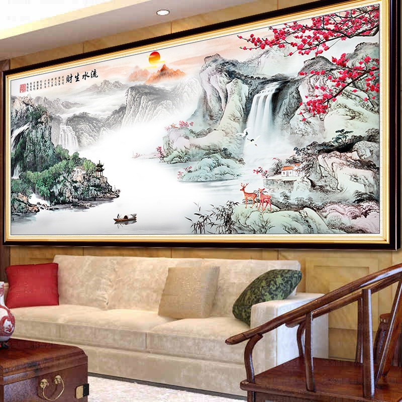 5d钻石画满e钻大幅客厅山水风景贴钻十字绣2024新款钻石绣流水生