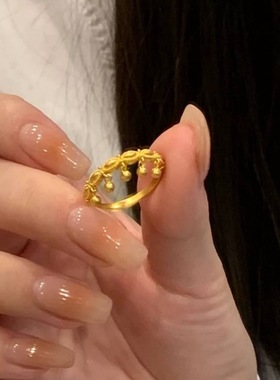 希腊女神黄金色小圆珠流苏戒指