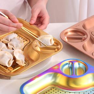 304不锈钢饺子盘带醋碟家用创意托盘双层沥水盘方形小吃盘水饺盘