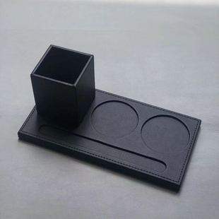 商务酒店用品会议杯垫创意皮质三孔杯托办公室带笔槽茶水托盘简约