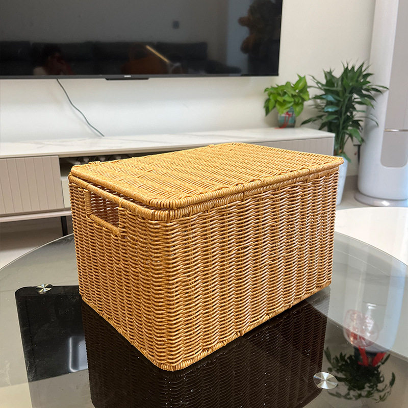 带盖收纳筐仿藤编织箱家