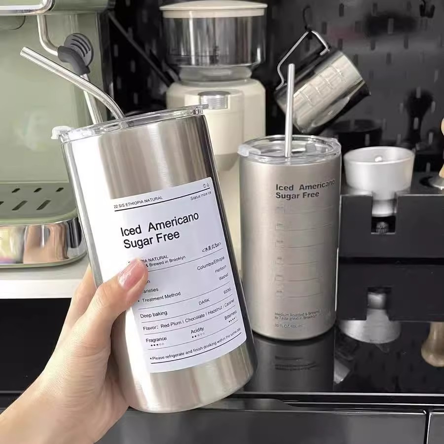 ins美式冰霸杯保温杯保冷不锈钢咖啡杯便携水杯大容量随行吸管杯