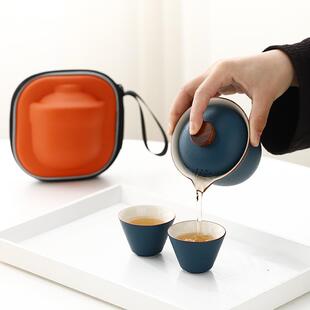 户外旅游茶壶泡茶装 便携陶瓷旅行功夫茶具一壶三杯快客杯小套装 备