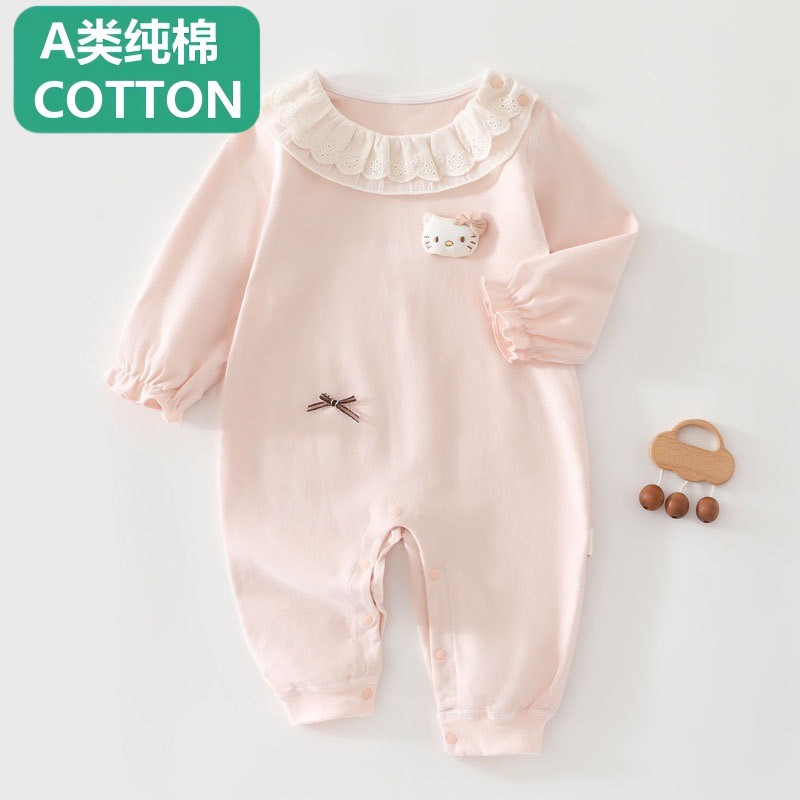 全棉春季婴儿连体衣纯棉女宝宝哈衣爬服洋气花边新生儿衣服秋图片