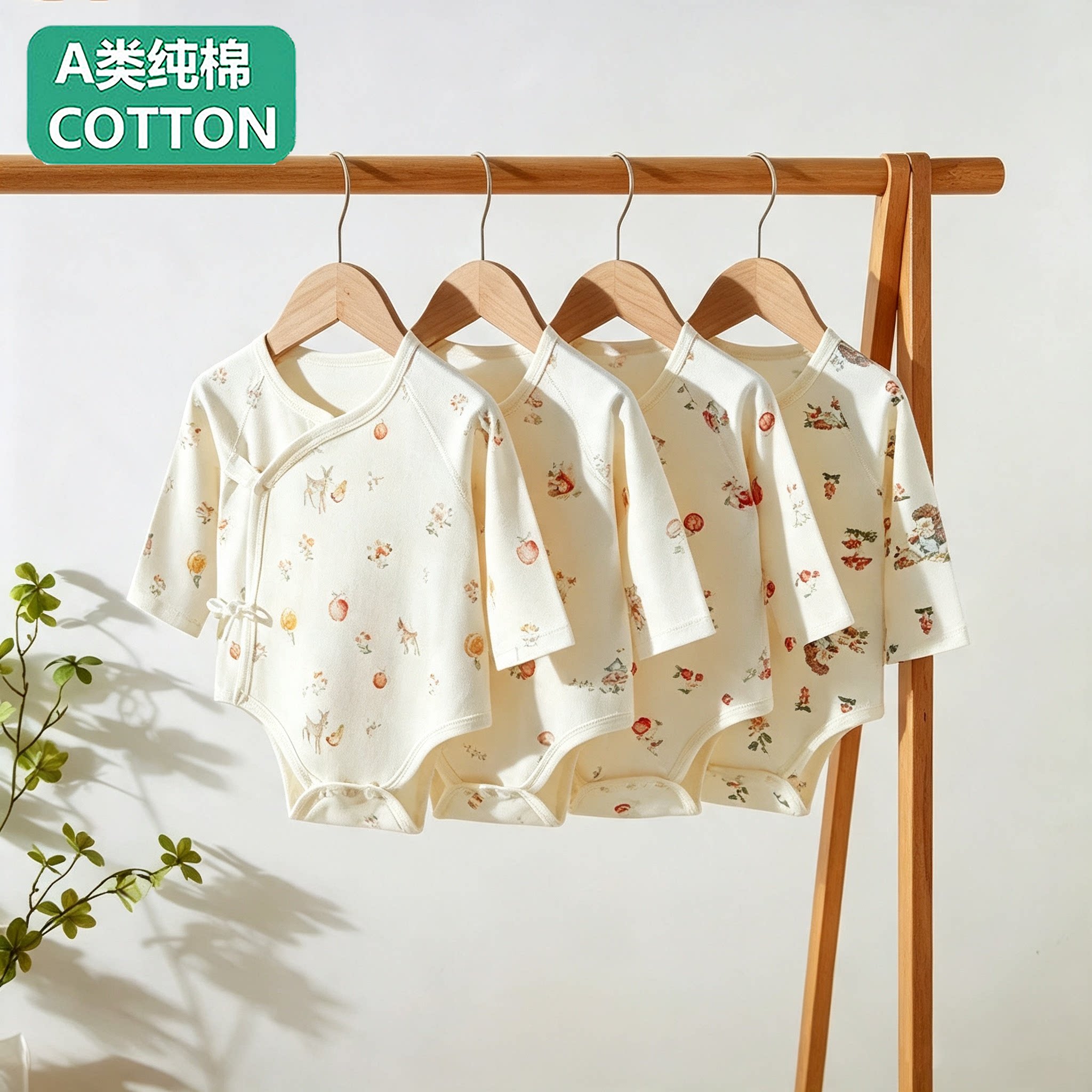 全棉新生婴儿a类纯棉包屁衣秋衣服长袖无骨爬服宝宝可爱印花三角