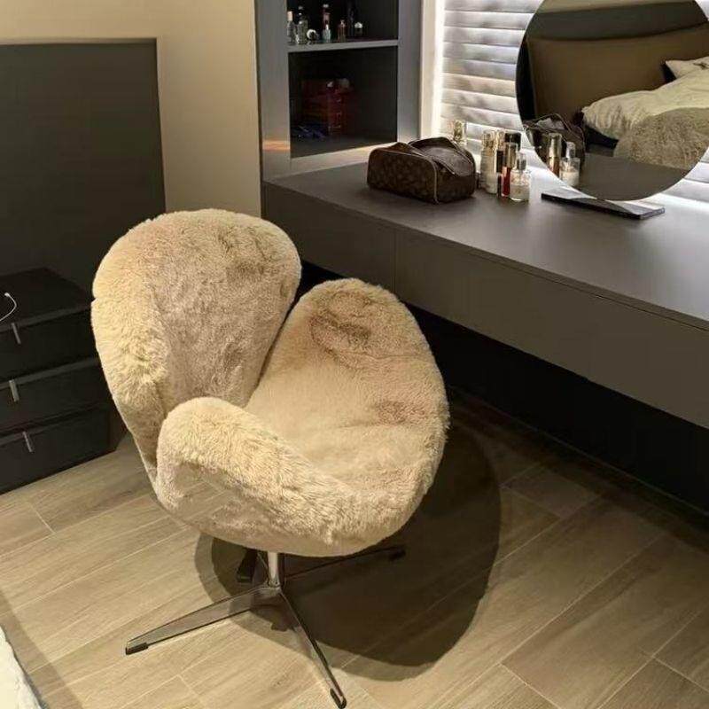 天鹅椅布艺纯色沙发椅奶油风舒适升降旋转化妆椅皮艺休闲椅梳妆椅