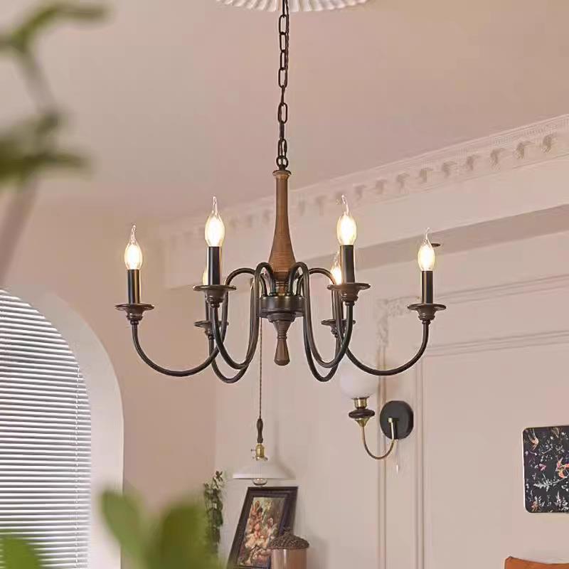 美式复古吊灯客厅法式中古卧室餐厅灯实木民宿实木高级感蜡烛吊灯