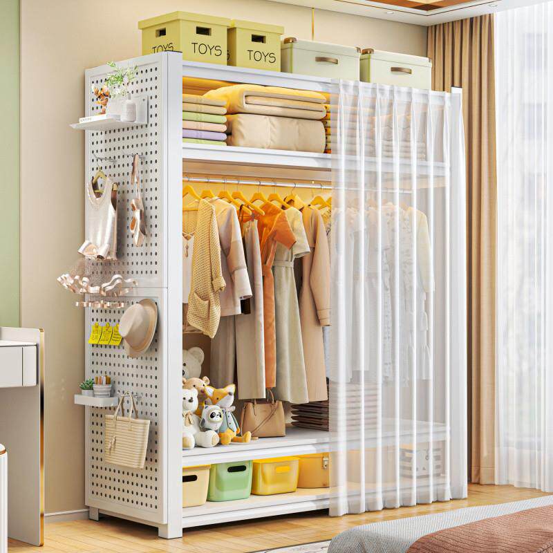货架衣柜开放式衣架置物架带遮挡帘收纳加厚多层出租屋简易衣帽架