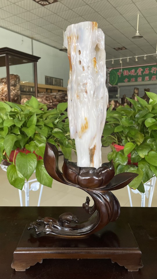 石头硅化木木造型客厅缅甸冰种奇石树原石树化玉摆件绿乳白色金色