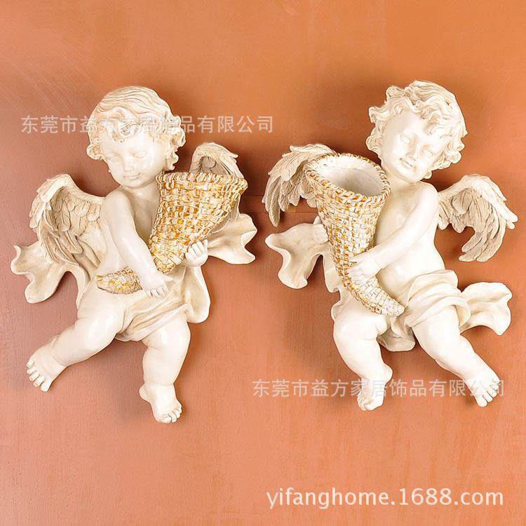 欧美乡村套二天使抱花瓶壁挂树脂工艺品家居装饰品