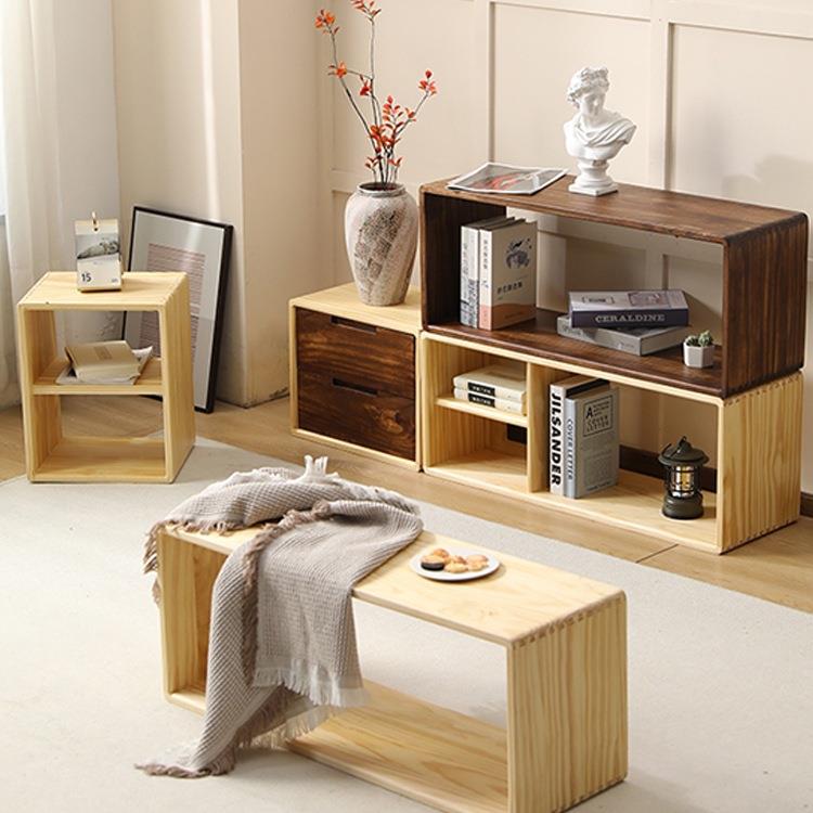 实木格子柜自由组合圆角飘窗书柜胡桃色隔断置物架书架落地收rω