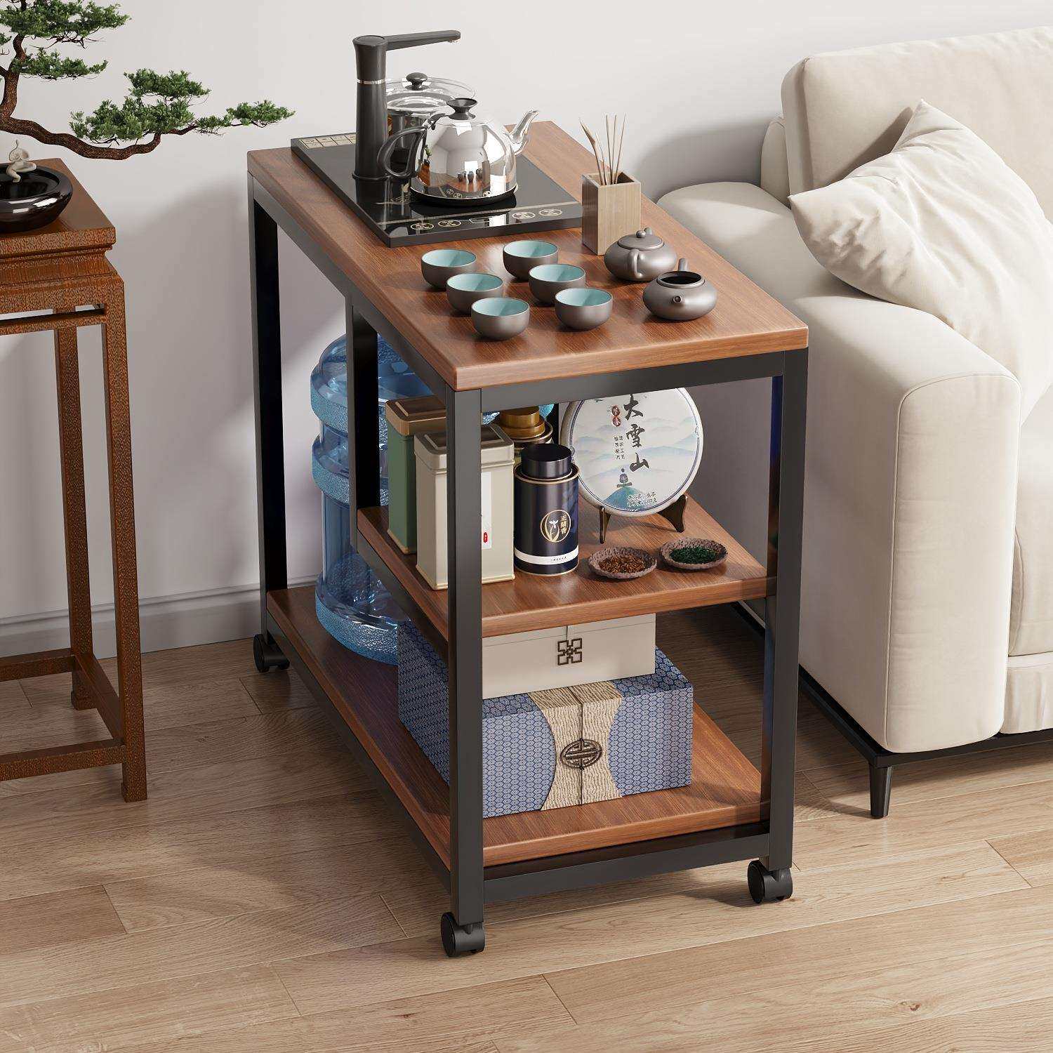 茶桌家用小茶台沙发边几侧边柜客厅可移动茶几置物架桌子茶水柜无