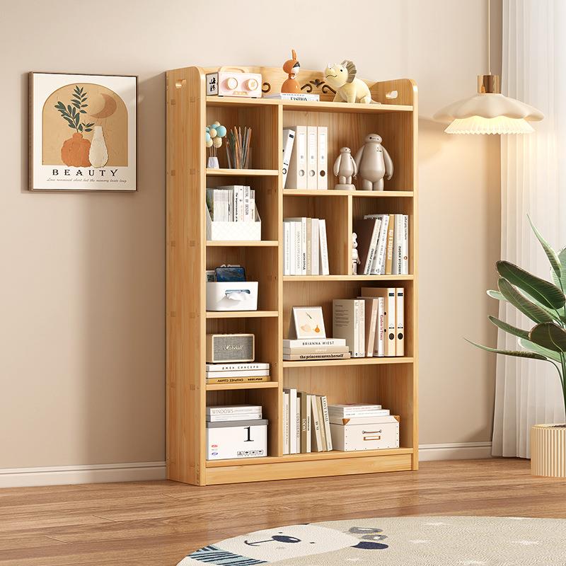儿童实木书架带门自由组合置物架现代简约原木小书柜落地松木书橱