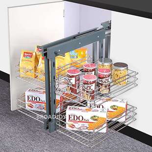 转角拉篮厨房橱柜双层全拉小怪物抽屉式旋转收纳碗碟锅具拐角拉篮