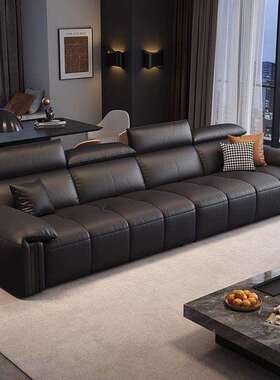 Tal现代轻奢高靠背调节真皮沙发意式极简大象耳朵黑色直排沙发