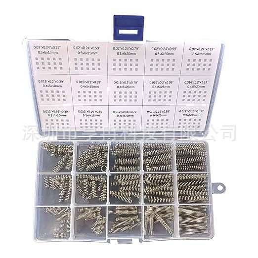 压缩弹簧分类套件，15个不同尺寸的225pcs迷你不锈钢弹簧维修