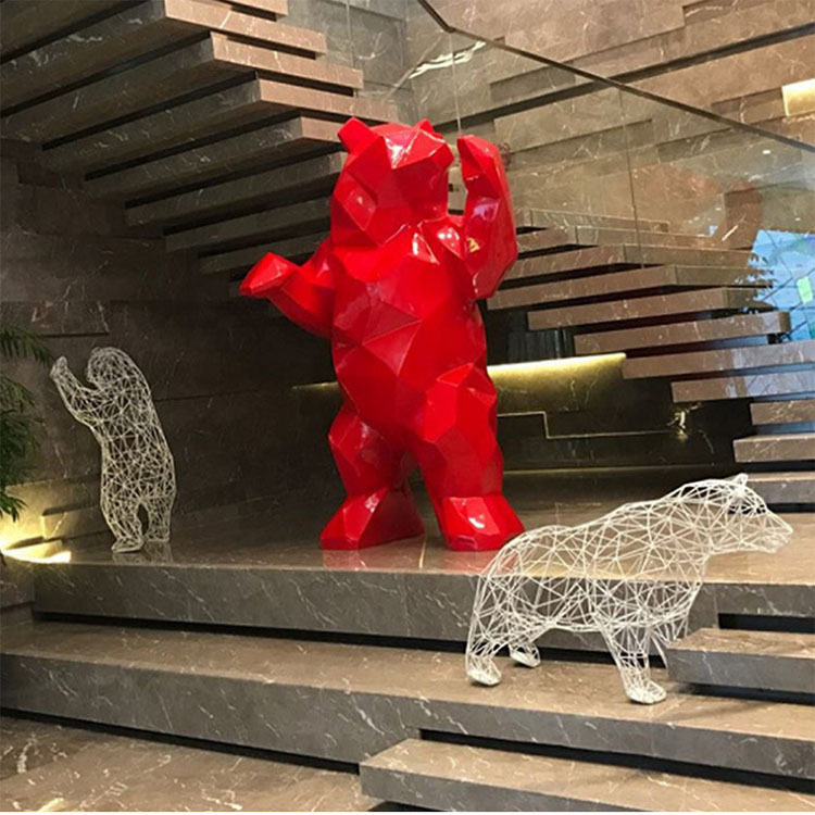 现货不锈钢动物雕塑楼梯口铁艺小品几何形镂空雕塑轻奢装饰摆件