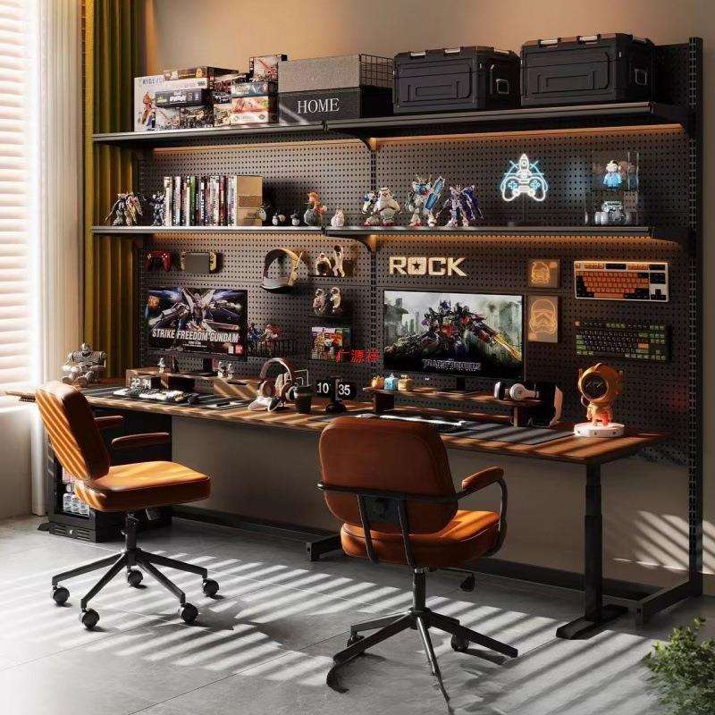 立式洞洞板置物架落地电竞房间装饰金属收纳架免打孔电脑桌面改造