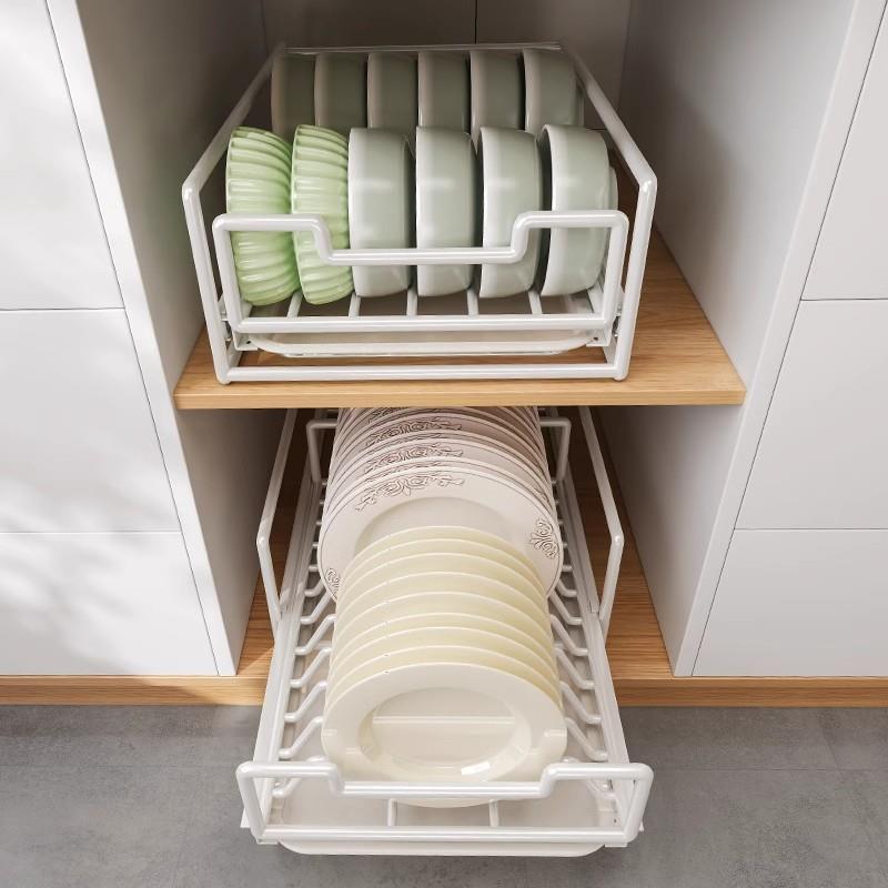 免安装厨房拉篮橱柜内抽拉碗篮碗碟收纳架下水槽抽屉式分层置物架
