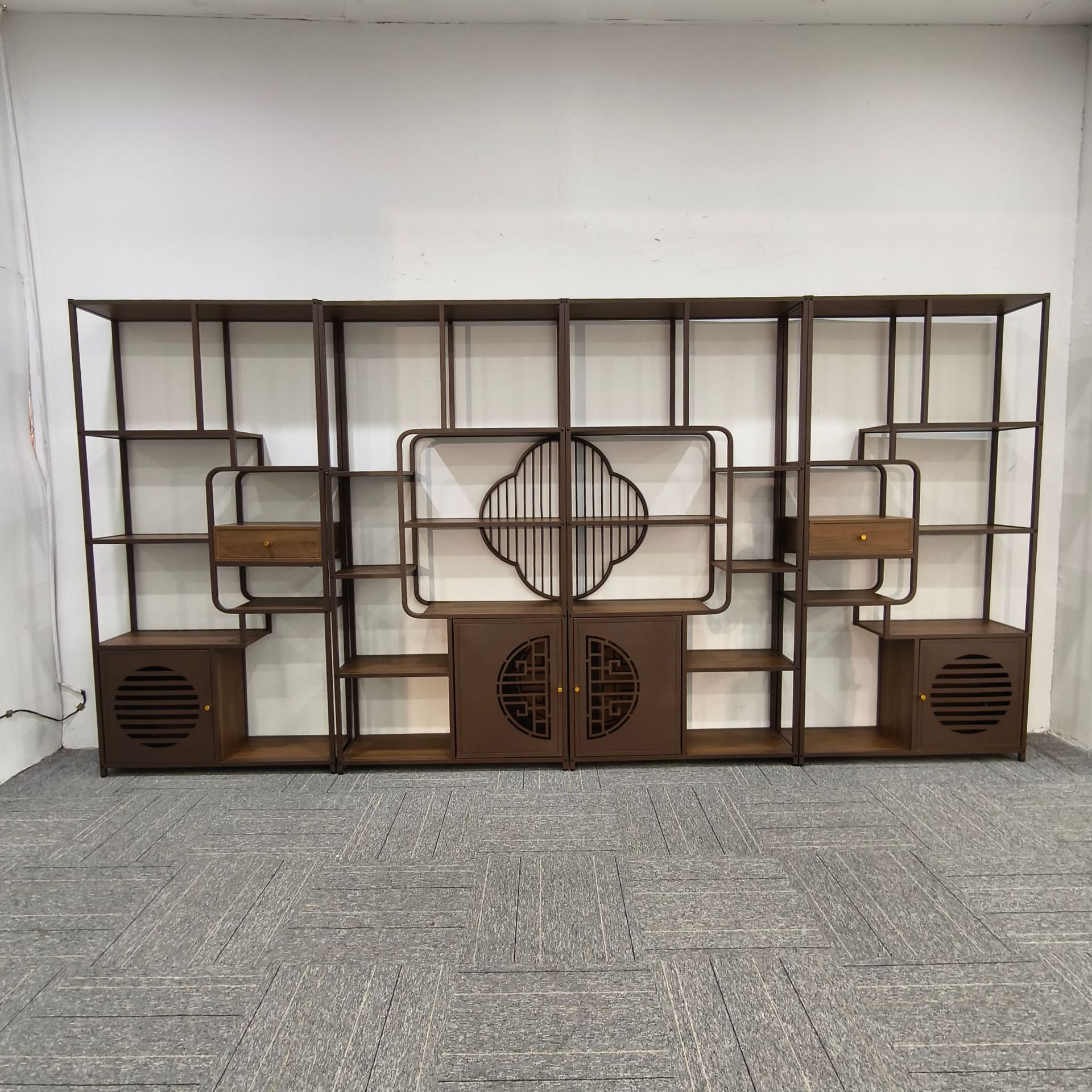 新中式铁艺屏风隔断镂空置物架落地装饰客厅办公室创意展示书架