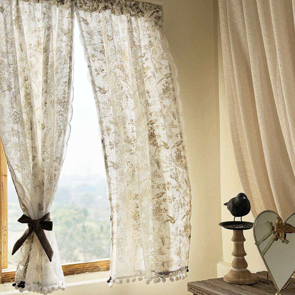 美式飞鸟双层门帘遮挡帘全棉透气挂钩轨道帘复古免打孔门帘粘贴