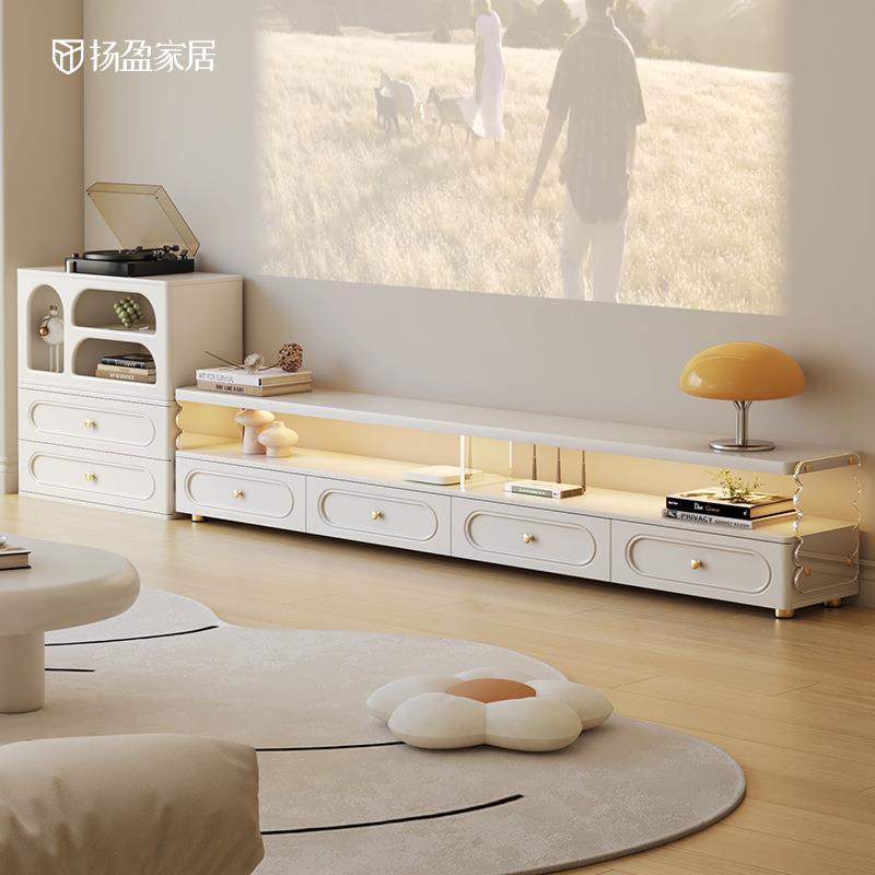 绿派奶油风悬浮电视柜茶几组合小户型客厅现代简约亚克力2024新款