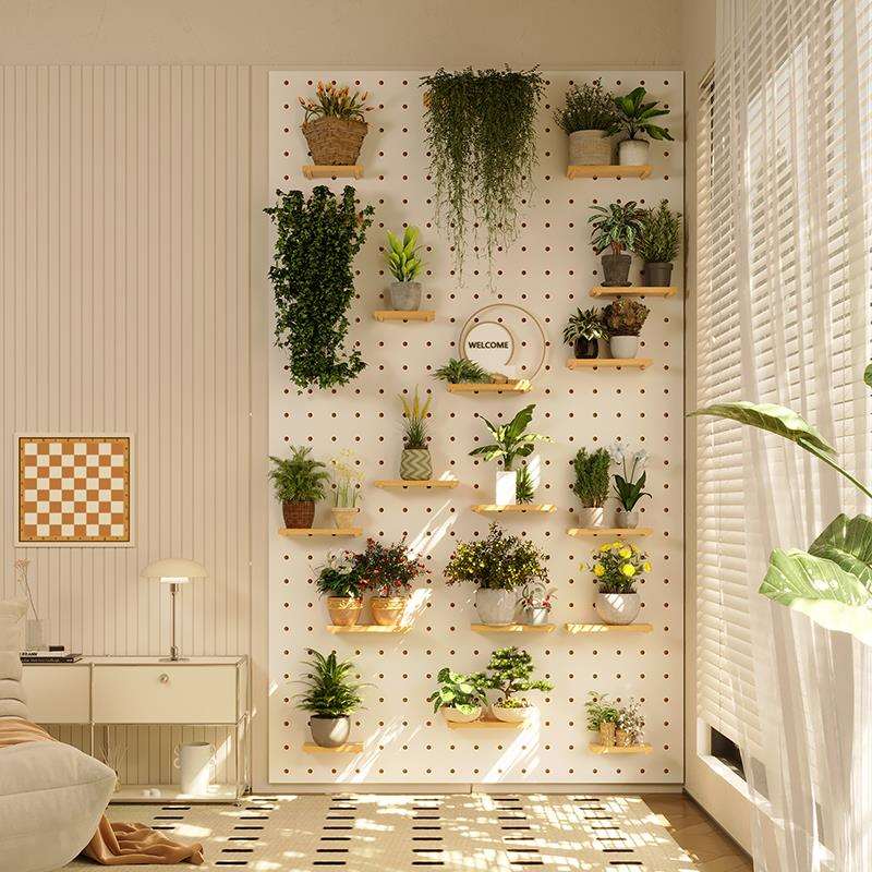 5V阳台洞洞板绿植墙定制入户玄关挂衣架一体置物架门后墙上装饰