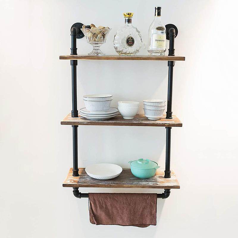 美式创意工业风置物架客厅厨房家用展示架复古水管铁艺实木壁挂