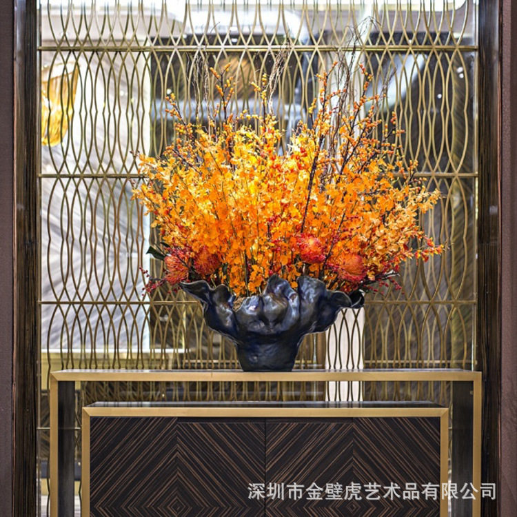 电镀树脂花钵现代抽象雕塑样板房售楼处酒店桌面摆件艺术品包邮价