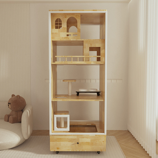 白色小户型全景猫别墅不占地小户型自由门实木猫屋猫笼子猫咪猫柜